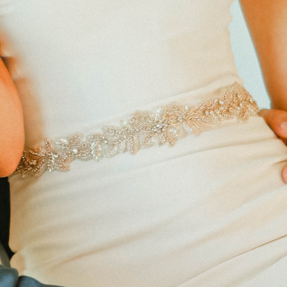 Like New! Rose Gold beaded and rhinestone leaf bridal belt/headband
